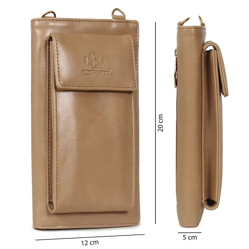 THE CLOWNFISH Adora Women's Wallet - Stylish Design, Multiple Compartments | Sling Bag | Light Brown