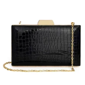 THE CLOWNFISH Estella Collection Faux Leather Clutch | Evening Bag with Chain Strap | 20x4x13 cm | Black