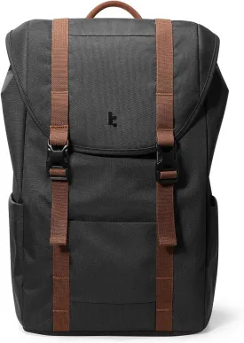 tomtoc Flap Laptop Backpack, Lightweight, Water-Resistant Casual Daypack, Durable Work-pack, Vintage Classic Rucksack for 13-15.6 Inch Laptop, perfect for Campus, Street, 22L Black