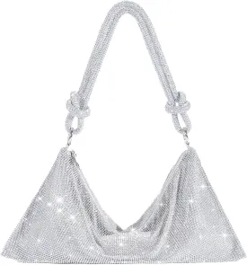 TOPALL Rhinestone Purse Sparkly Bag Silver Diamond Purses for Women Upgrade Evening Prom Rhinestone Handbag Hobo Bag