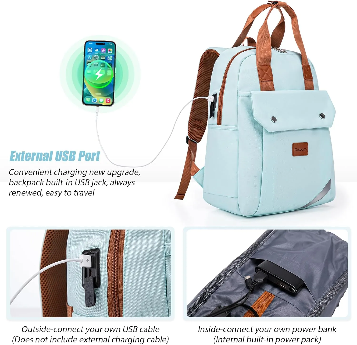 Travel Backpack with External USB Port, Durable Lightweight Backpack with One Laptop Compartment, Large backpack for Travel, College and Daily Use