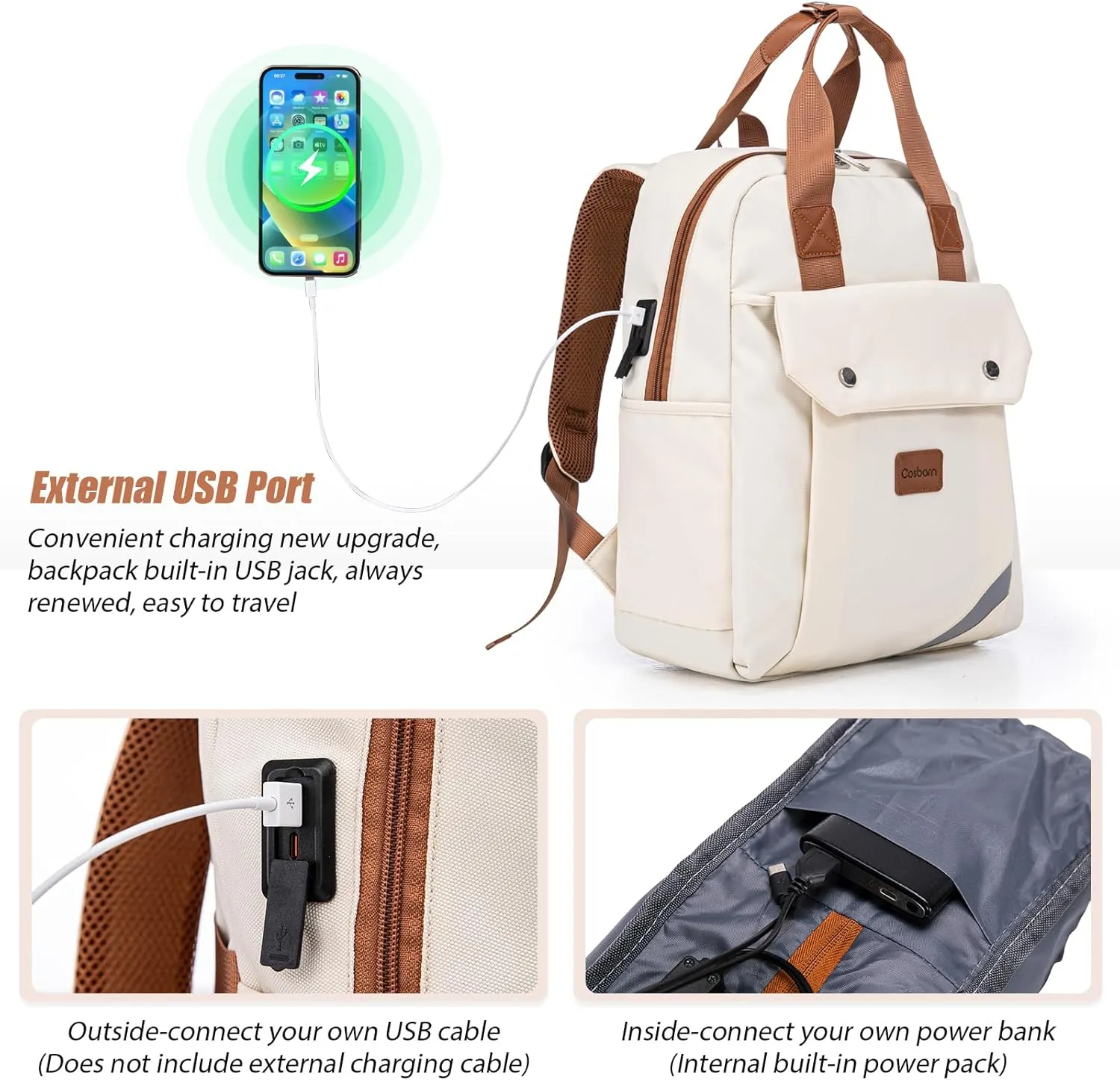 Travel Backpack with External USB Port, Durable Lightweight Backpack with One Laptop Compartment, Large backpack for Travel, College and Daily Use