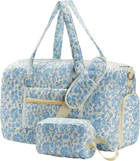Travel Duffle Bag, Weekender Overnight Quilted Duffle Bag for Women, Large Capacity Duffel Bag with Shoe Compartment, Gym Tote Bags with Dry and Wet Separation (2 Pcs)