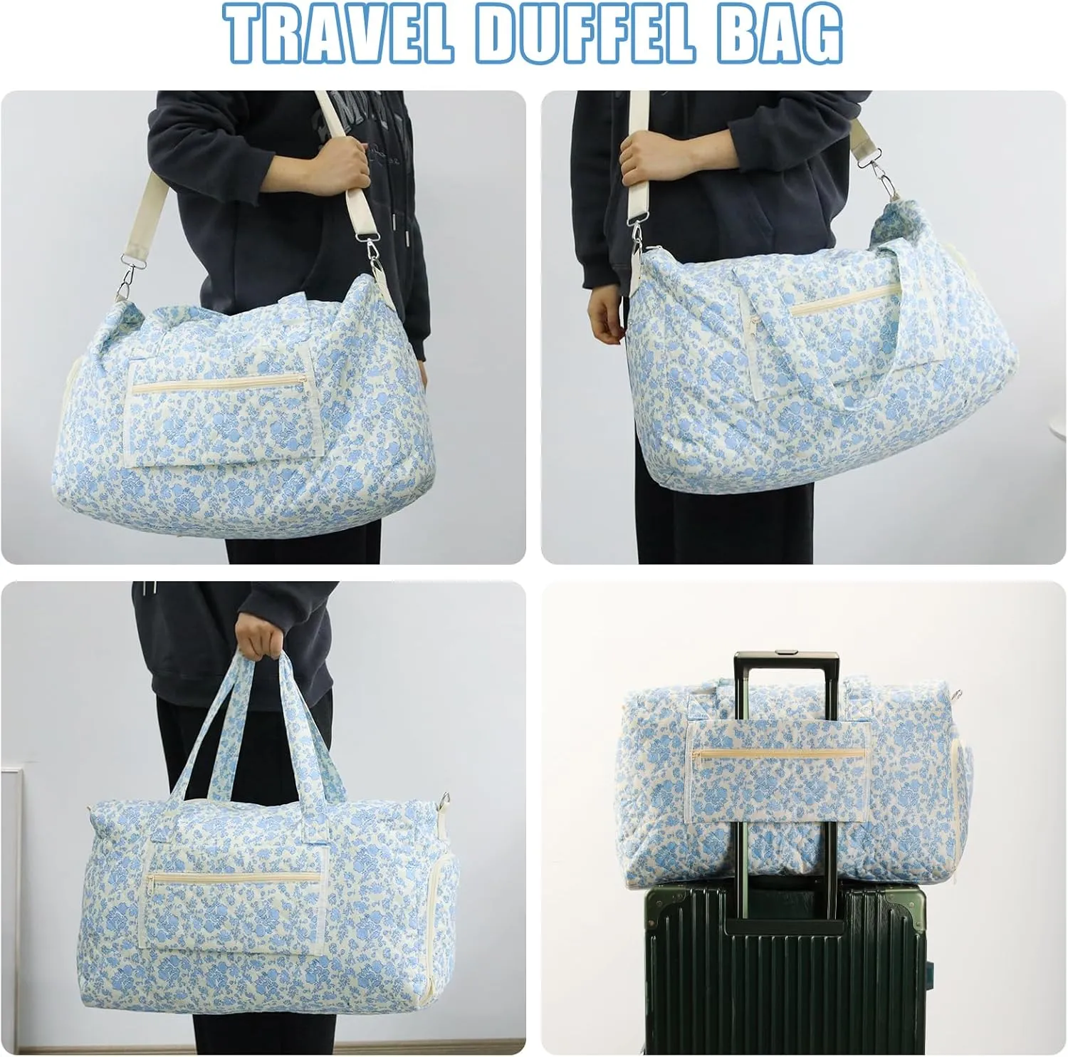 Travel Duffle Bag, Weekender Overnight Quilted Duffle Bag for Women, Large Capacity Duffel Bag with Shoe Compartment, Gym Tote Bags with Dry and Wet Separation (2 Pcs)