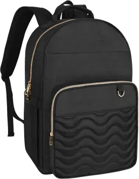 Travel Laptop Backpack for women, Work Backpack Woman with USB Charging Port, Water Resistant College Backpack, Stylish Quilted Girls Back Pack Casual Daypack for 15.6 Inch Laptop, Black