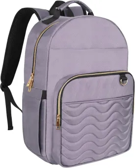 Travel Laptop Backpack for women, Work Backpack Woman with USB Charging Port, Water Resistant College Backpack, Stylish Quilted Girls Back Pack Casual Daypack for 15.6 Inch Laptop, Purple