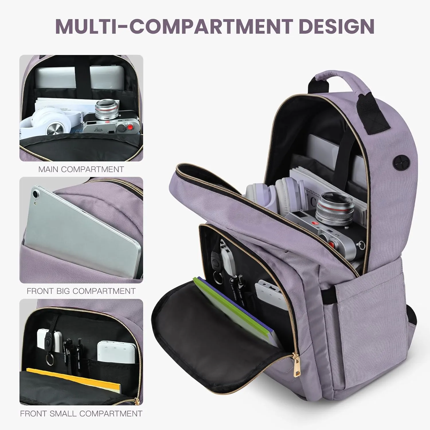 Travel Laptop Backpack for women, Work Backpack Woman with USB Charging Port, Water Resistant College Backpack, Stylish Quilted Girls Back Pack Casual Daypack for 15.6 Inch Laptop, Purple