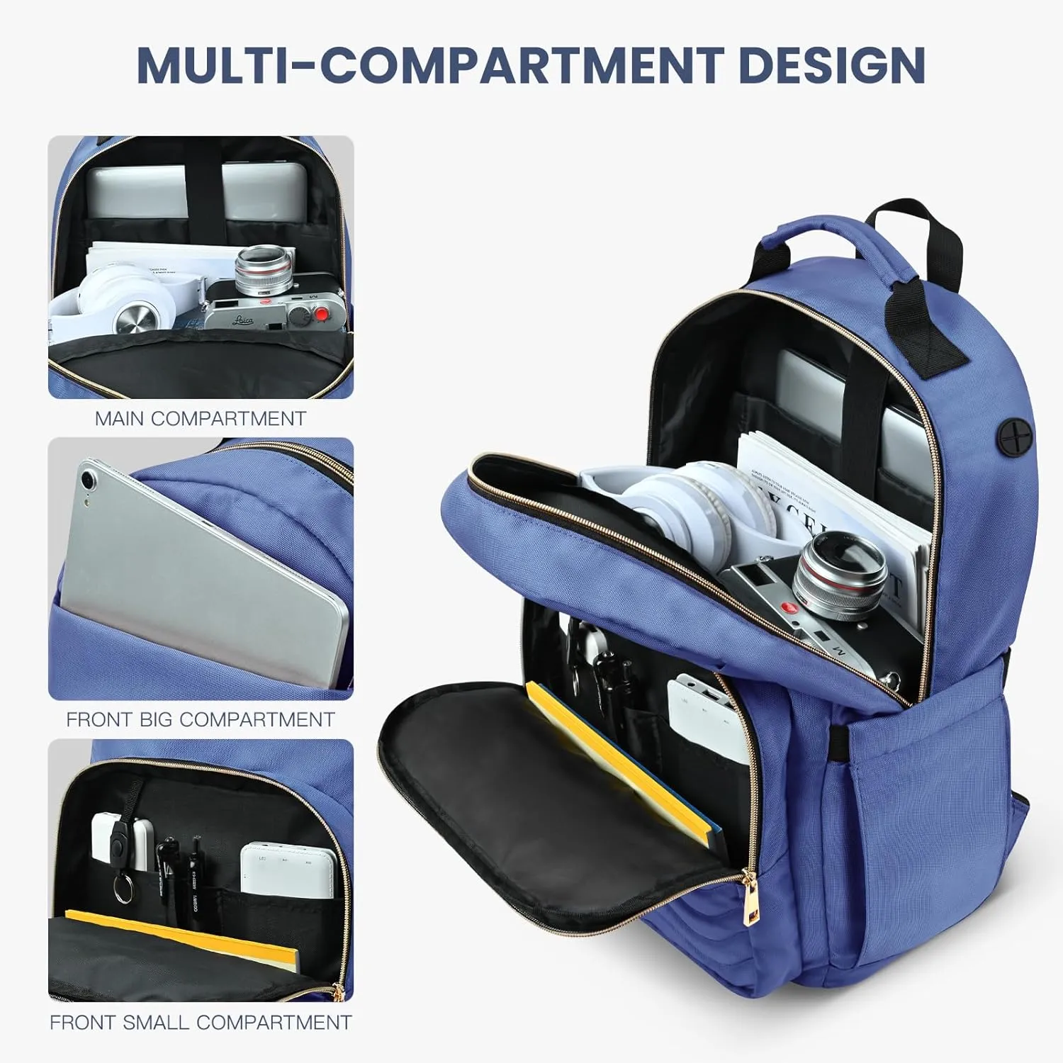 Travel Laptop Backpack for women, Work Backpack Woman with USB Charging Port, Water Resistant College Backpack, Stylish Quilted Girls Backpack Casual Daypack for 15.6 Inch Laptop, Blue