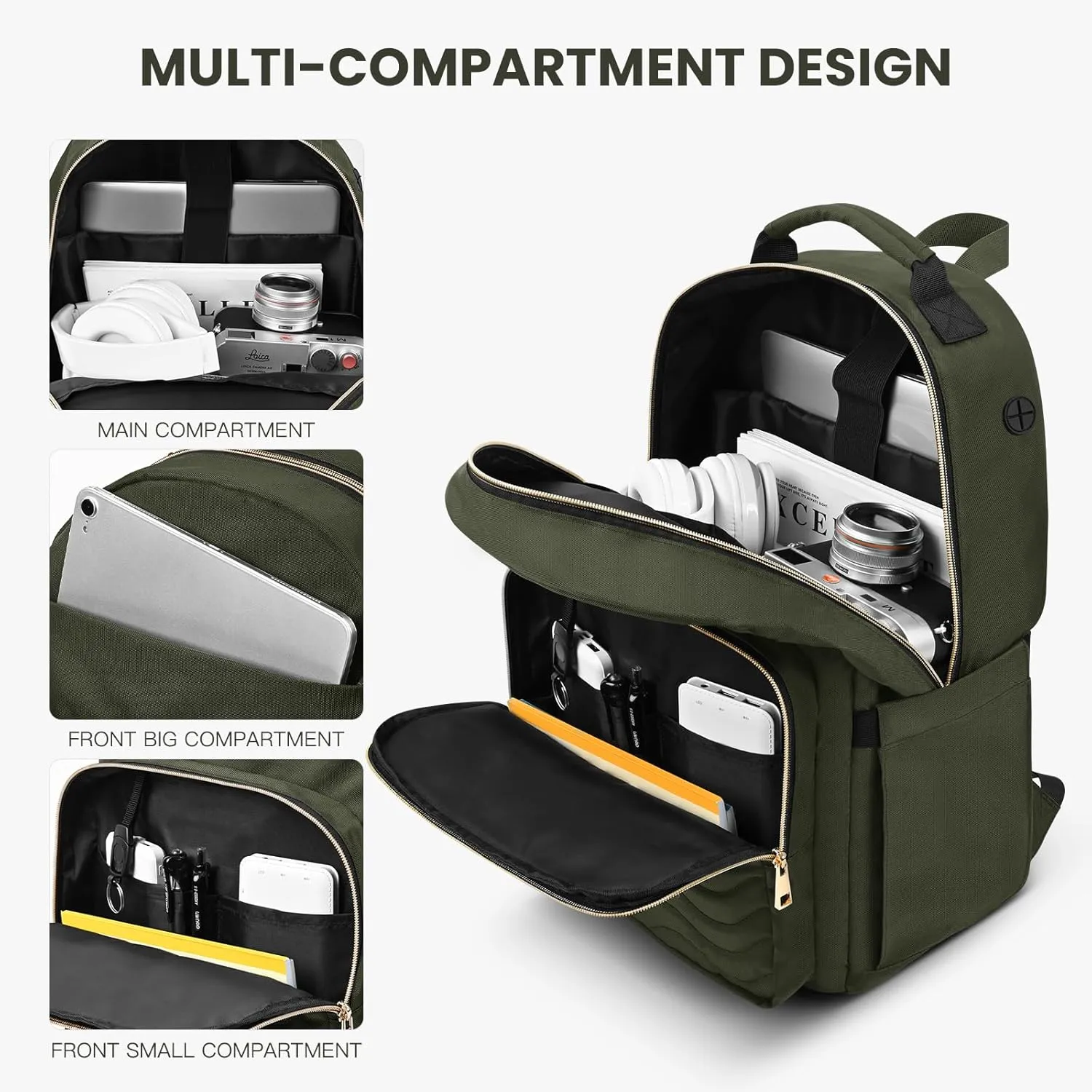 Travel Laptop Backpack for women, Work Backpack Woman with USB Charging Port, Water Resistant College Backpack, Stylish Quilted Girls Backpack Casual Daypack for 15.6 Inch Laptop, Green