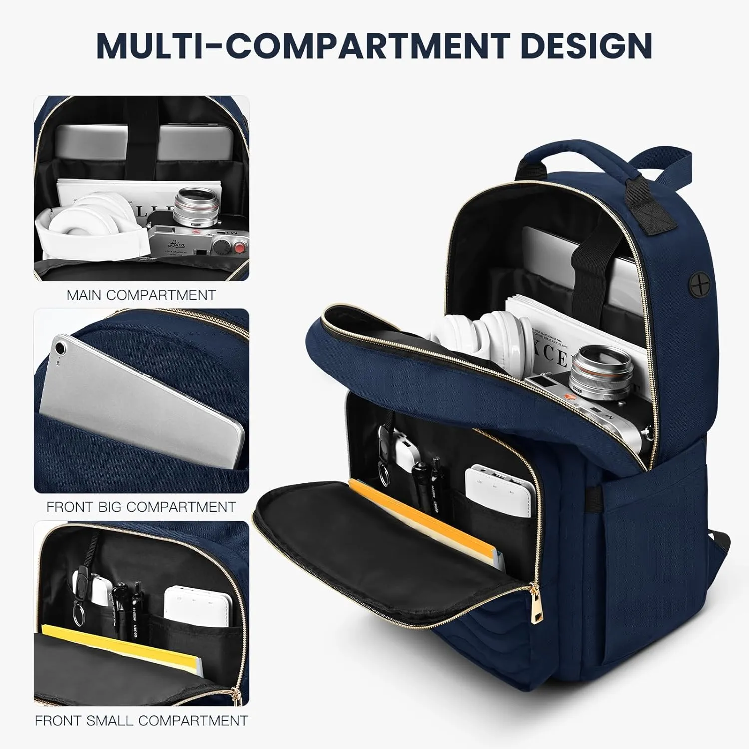 Travel Laptop Backpack for women, Work Backpack Woman with USB Charging Port, Water Resistant College Backpack, Stylish Quilted Girls Backpack Casual Daypack for 15.6 Inch Laptop, Navy