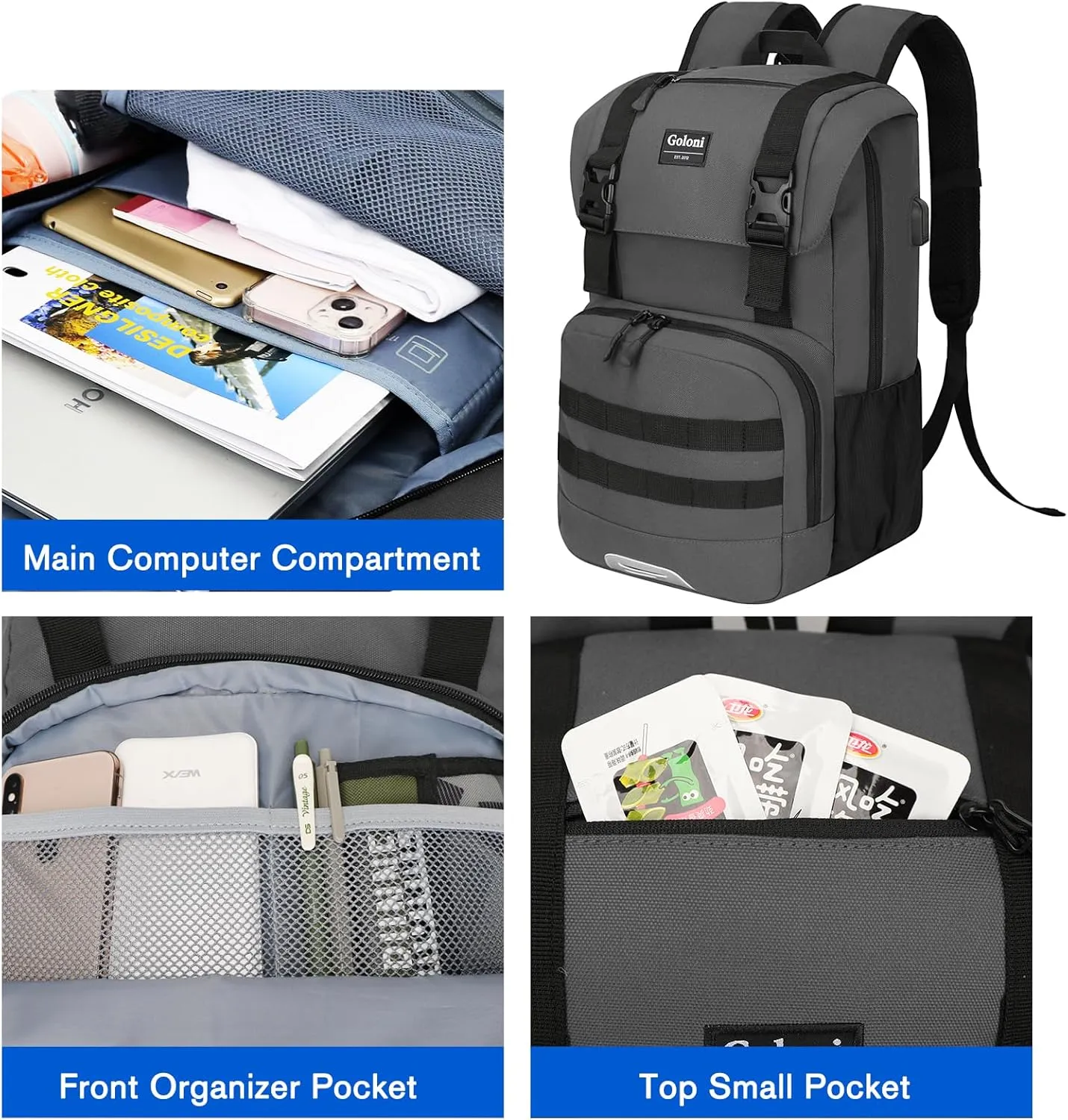 Travel Laptop Canvas Backpack Business Anti Theft Slim Durable with USB Charging Port, Water Resistant College School Computer Bag Gifts for Men & Women Fits 15.6 Inch Notebook