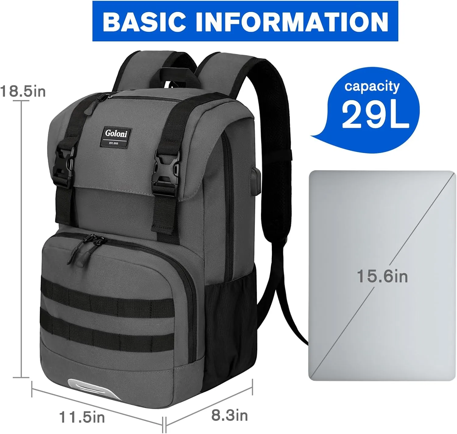 Travel Laptop Canvas Backpack Business Anti Theft Slim Durable with USB Charging Port, Water Resistant College School Computer Bag Gifts for Men & Women Fits 15.6 Inch Notebook