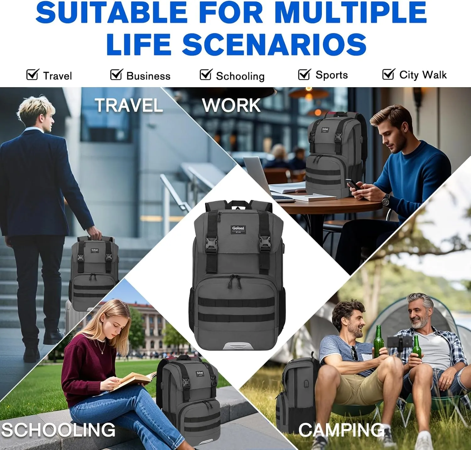 Travel Laptop Canvas Backpack Business Anti Theft Slim Durable with USB Charging Port, Water Resistant College School Computer Bag Gifts for Men & Women Fits 15.6 Inch Notebook