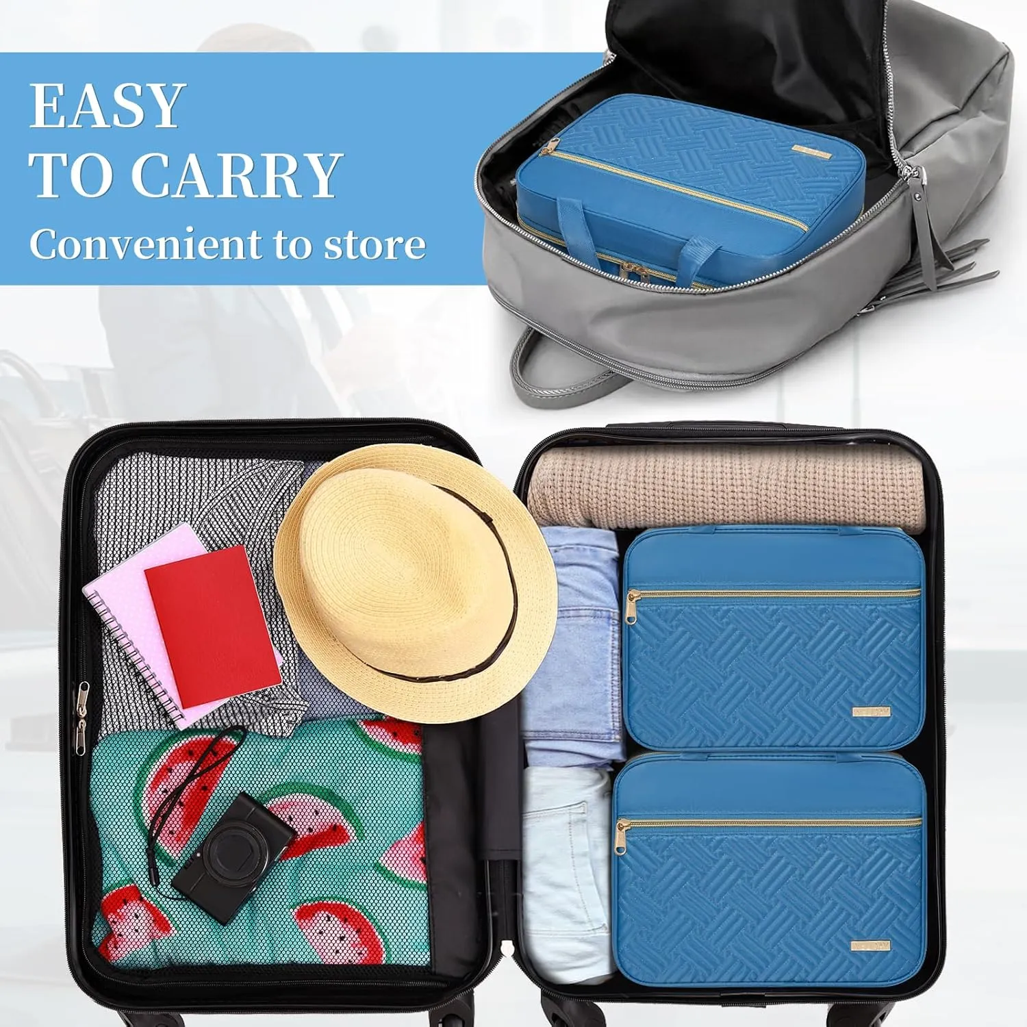 Travel Toiletry Bag - Spacious Toiletry Bag with Hanging Hook, Waterproof Makeup Bag for Women & Men, Travel Essentials (Large-Blue)