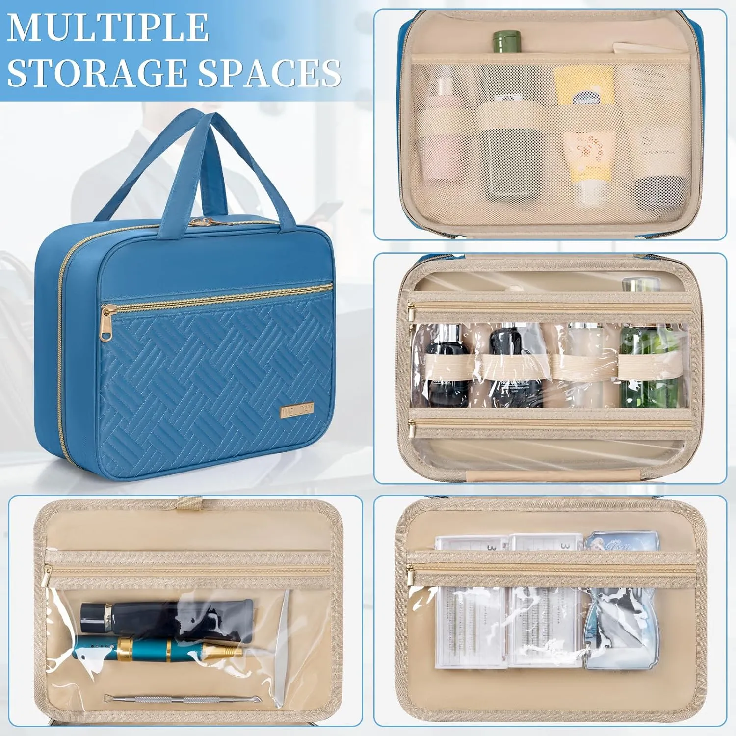 Travel Toiletry Bag - Spacious Toiletry Bag with Hanging Hook, Waterproof Makeup Bag for Women & Men, Travel Essentials (Large-Blue)