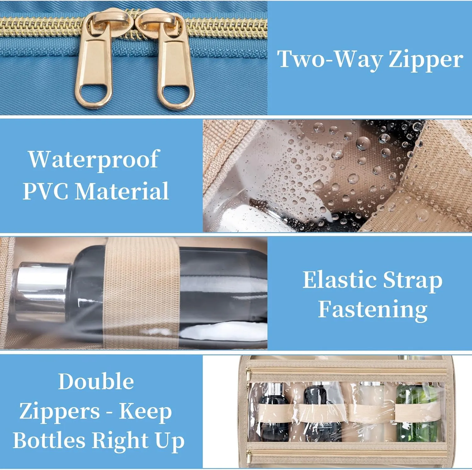 Travel Toiletry Bag - Spacious Toiletry Bag with Hanging Hook, Waterproof Makeup Bag for Women & Men, Travel Essentials (Large-Blue)