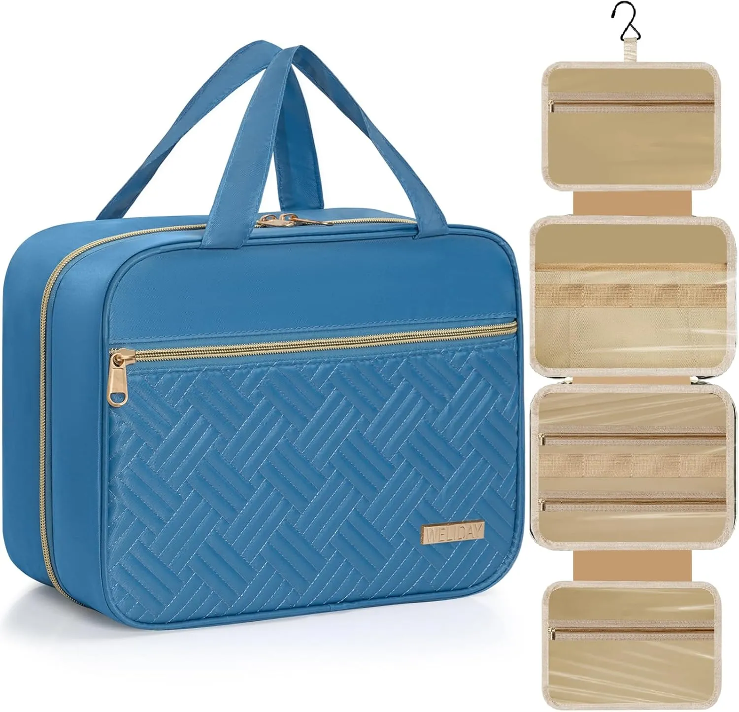 Travel Toiletry Bag - Spacious Toiletry Bag with Hanging Hook, Waterproof Makeup Bag for Women & Men, Travel Essentials (Large-Blue)