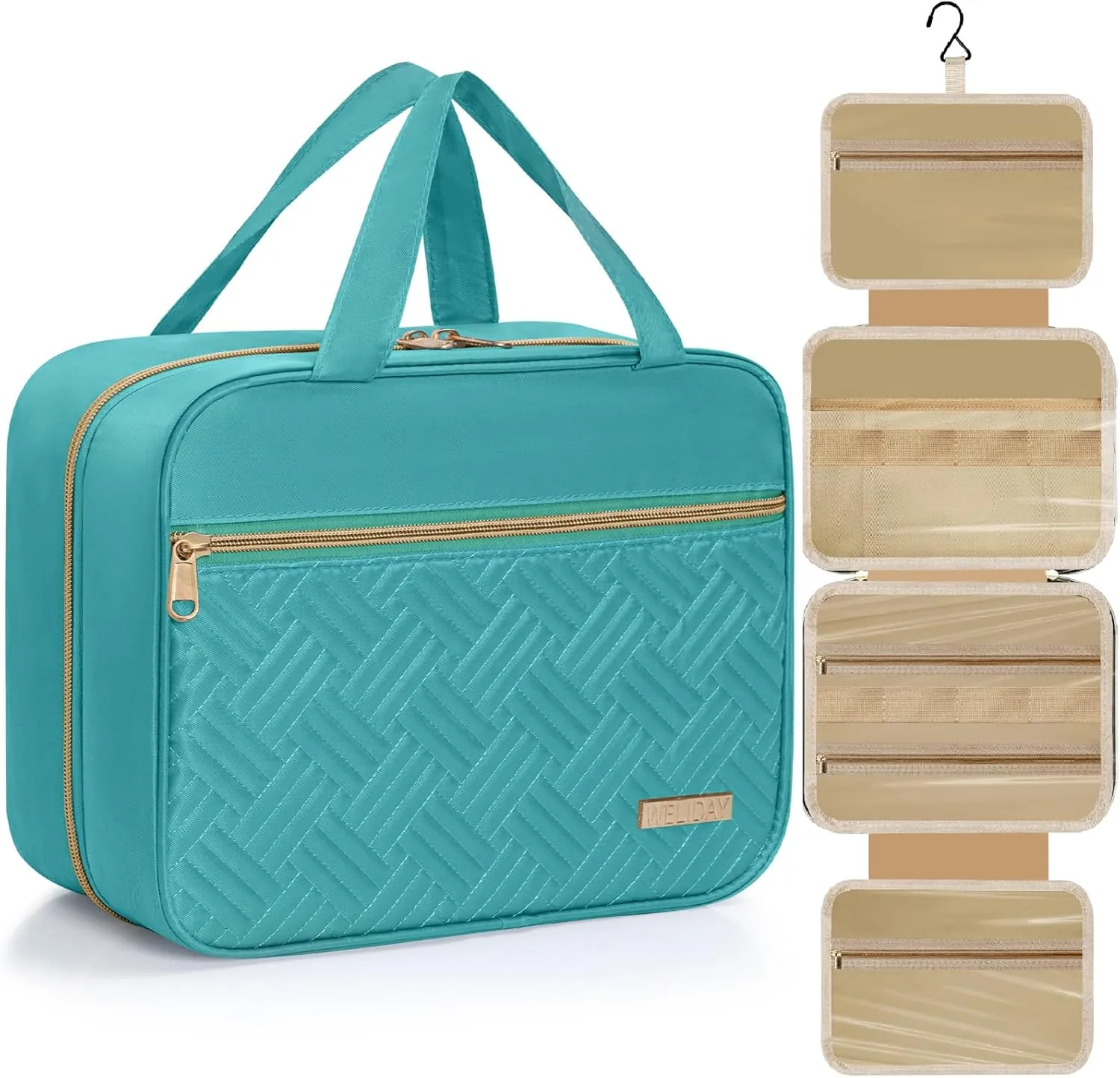Travel Toiletry Bag - Spacious Toiletry Bag with Hanging Hook, Waterproof Makeup Bag for Women & Men, Travel Essentials (Large-Green)