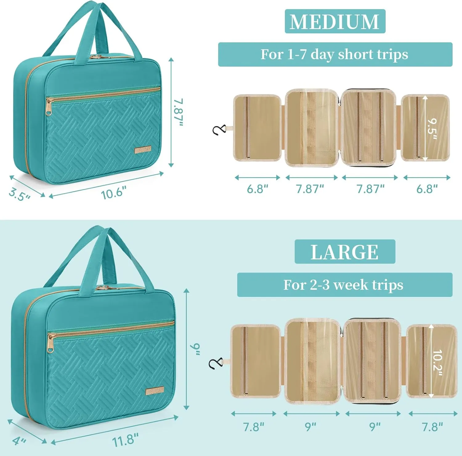 Travel Toiletry Bag - Spacious Toiletry Bag with Hanging Hook, Waterproof Makeup Bag for Women & Men, Travel Essentials (Large-Green)