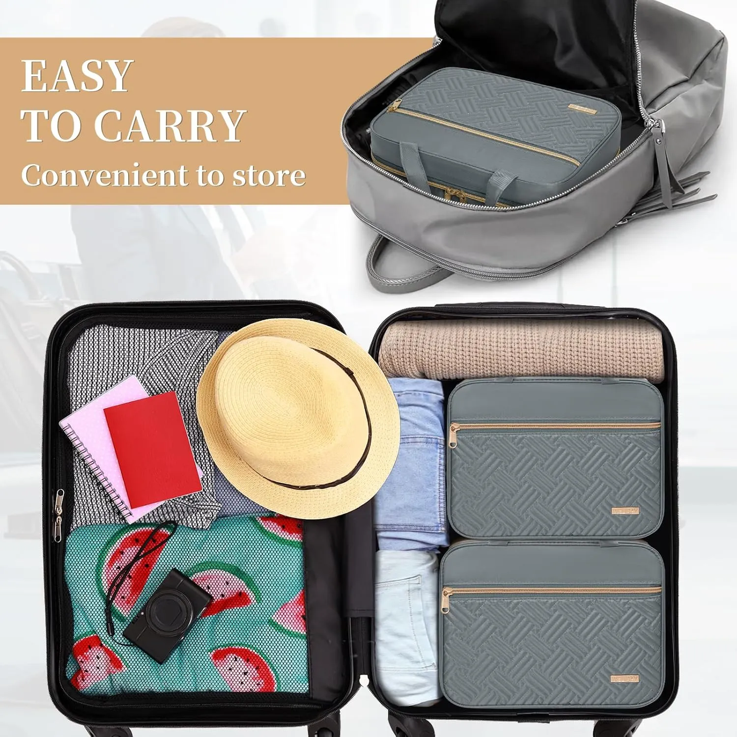 Travel Toiletry Bag - Spacious Toiletry Bag with Hanging Hook, Waterproof Makeup Bag for Women & Men, Travel Essentials (Large-Grey)