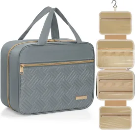 Travel Toiletry Bag - Spacious Toiletry Bag with Hanging Hook, Waterproof Makeup Bag for Women & Men, Travel Essentials (Large-Grey)
