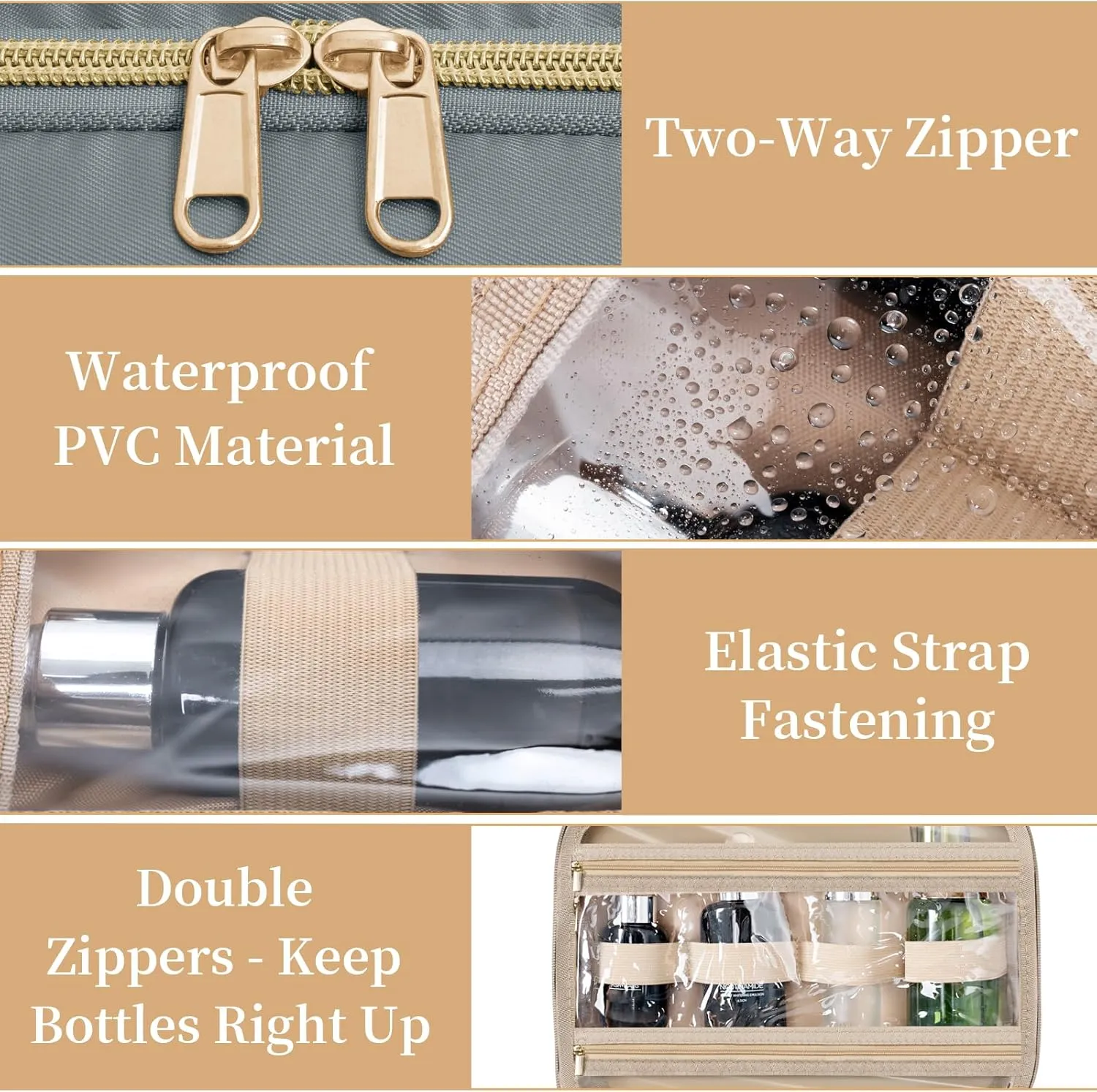 Travel Toiletry Bag - Spacious Toiletry Bag with Hanging Hook, Waterproof Makeup Bag for Women & Men, Travel Essentials (Large-Grey)