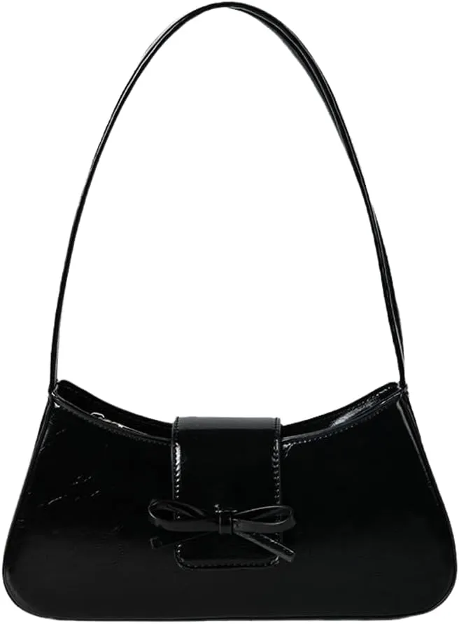 Trendy Shoulder Bag for Women Crescent Hobo Handbags Small Y2K Purses Patent Leather Clutch Bag Cute Bow Purse 2025