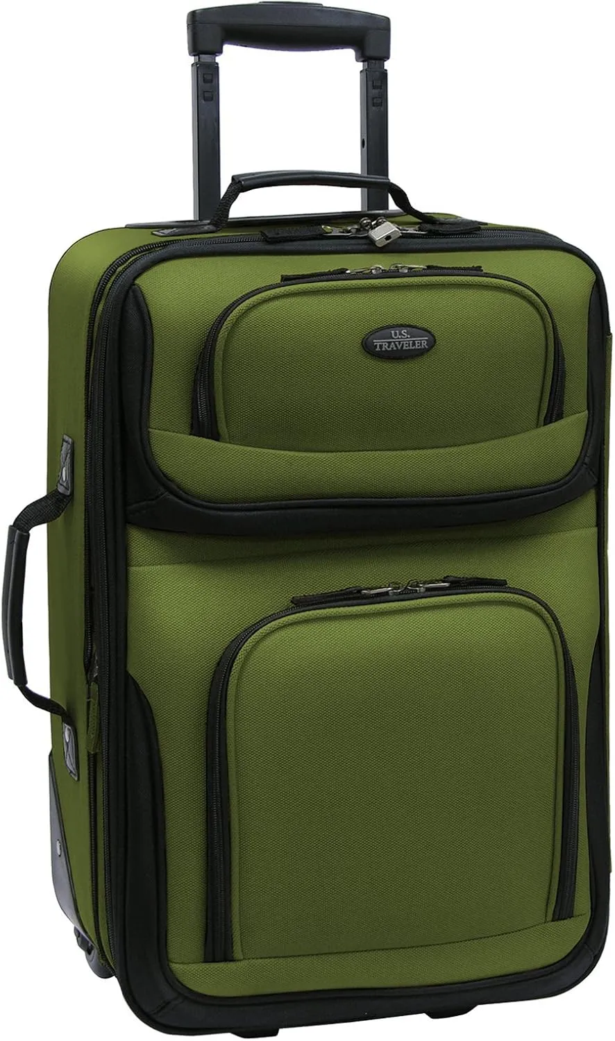 U.S. Traveler Rio Lightweight Carry-On Suitcase 20" Softside Expandable Design, Durable, Business and Travel, Evergreen, Set