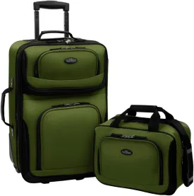 U.S. Traveler Rio Lightweight Carry-On Suitcase 20" Softside Expandable Design, Durable, Business and Travel, Evergreen, Set