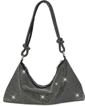 Valleycomfy Chic Rhinestone Purses for Women Sparkly Evening Handbag Bling Hobo Bag Shiny Silver Clutch Purse for Party