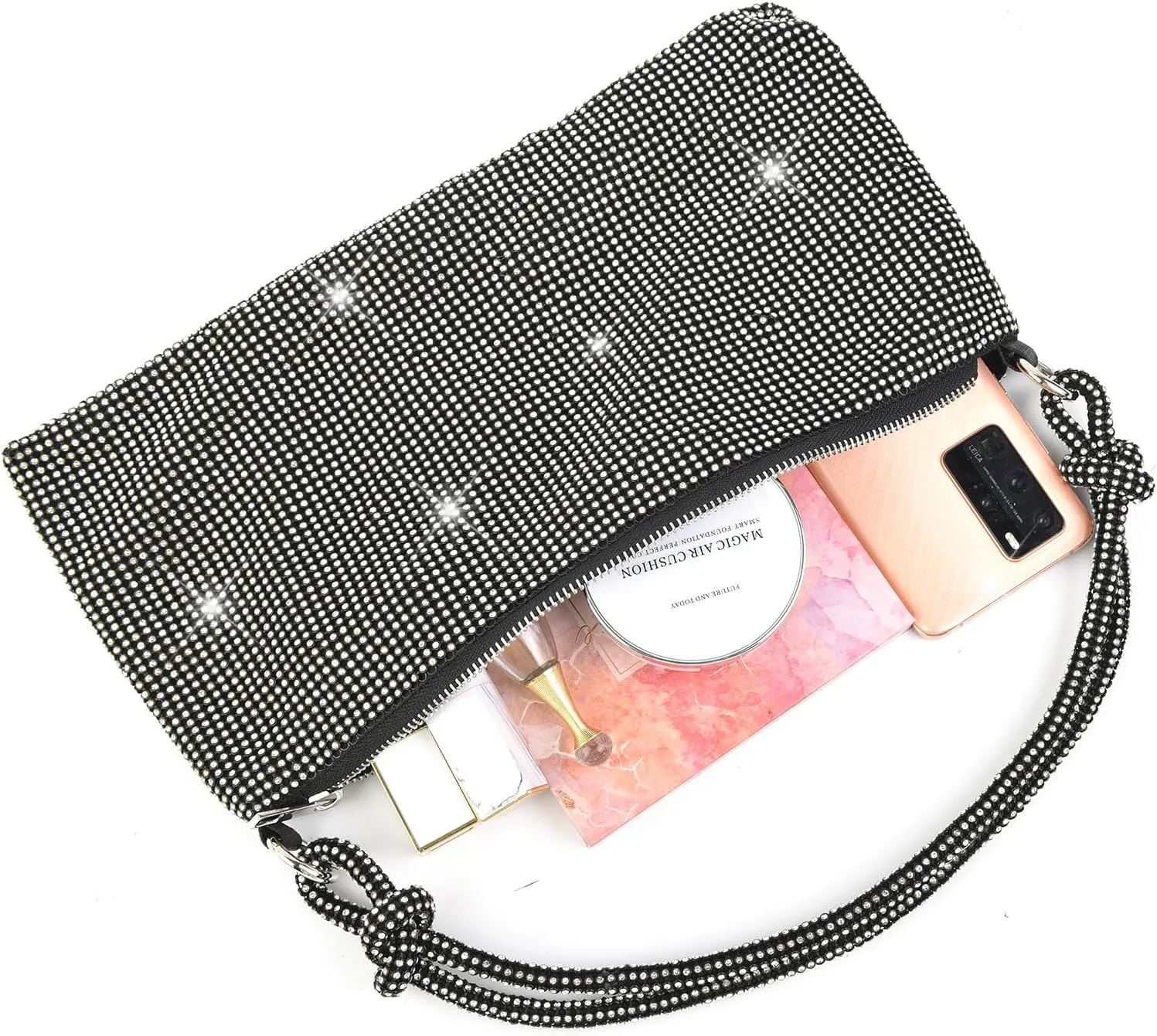 Valleycomfy Chic Rhinestone Purses for Women Sparkly Evening Handbag Bling Hobo Bag Shiny Silver Clutch Purse for Party