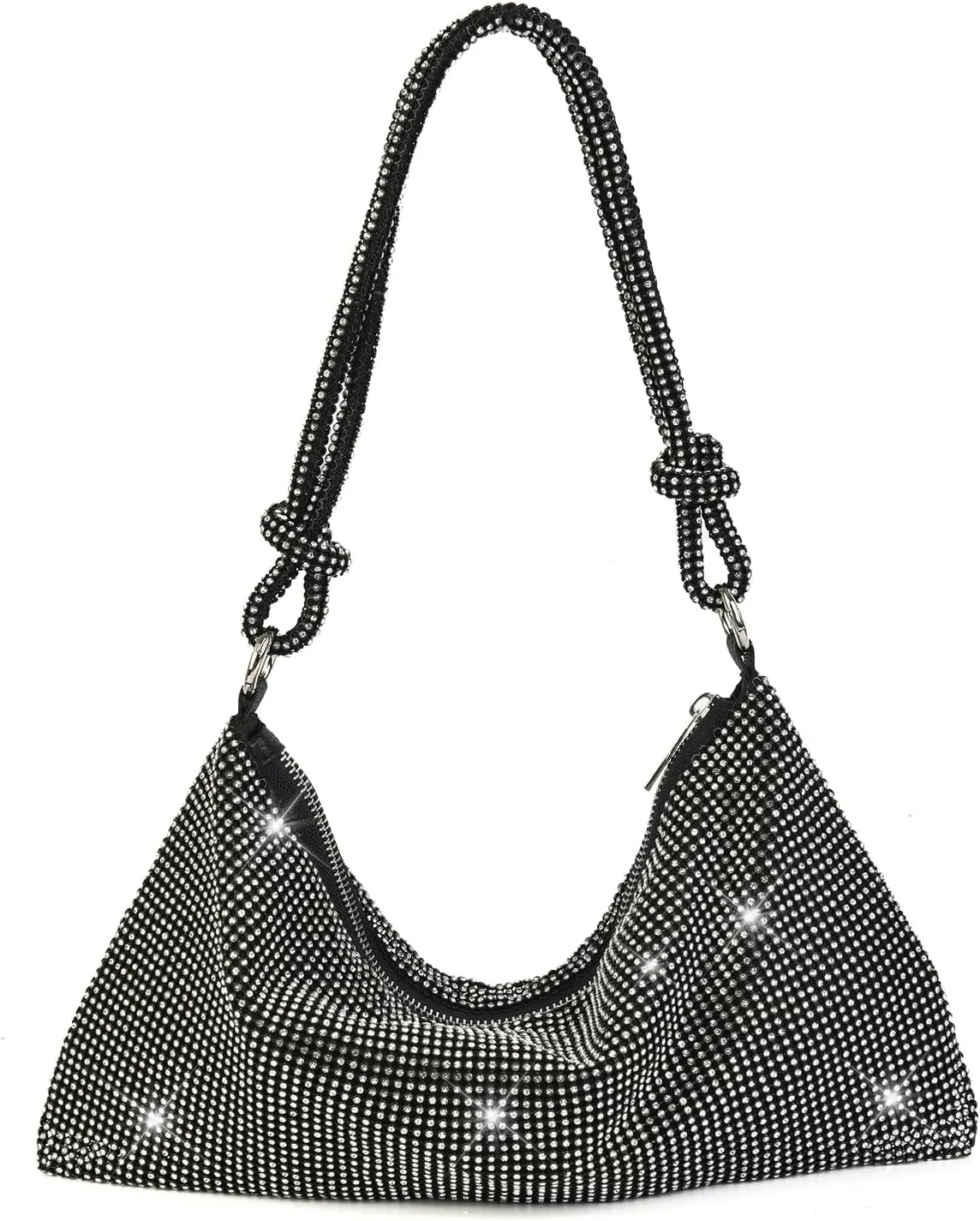 Valleycomfy Chic Rhinestone Purses for Women Sparkly Evening Handbag Bling Hobo Bag Shiny Silver Clutch Purse for Party