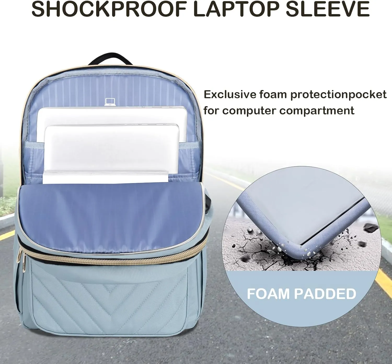 VANKEAN 15.6 Inch Laptop Backpack for Women Work Laptop Bag Fashion with USB Port, Waterproof Backpacks Stylish Travel Bags Casual Daypacks for College, Business, Light Blue