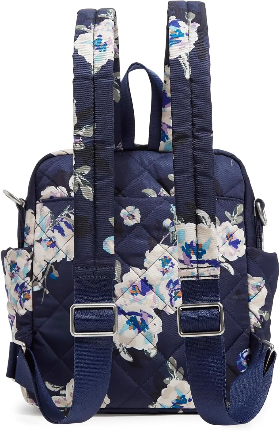 Vera Bradley Women's Performance Twill Convertible Small Backpack Bookbag, Blooms and Branches Navy, One Size