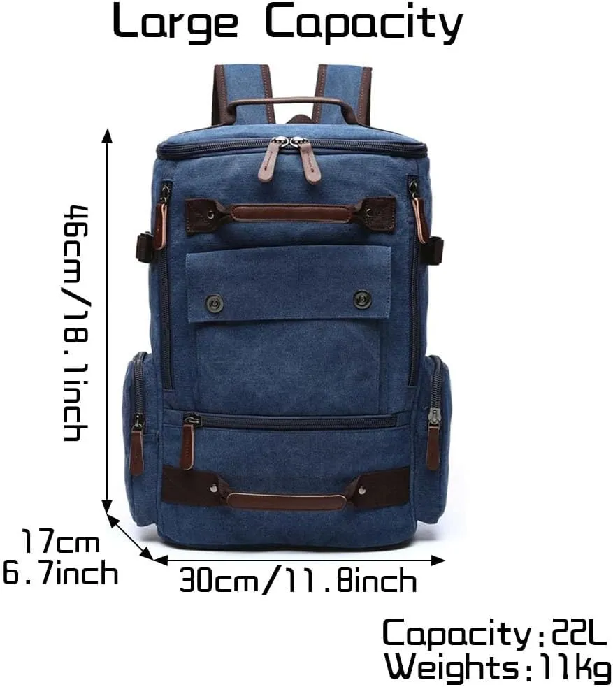 Vintage Canvas Backpack Casual Travel Rucksack 16inch Laptop Daypacks Hiking Camping Backpack