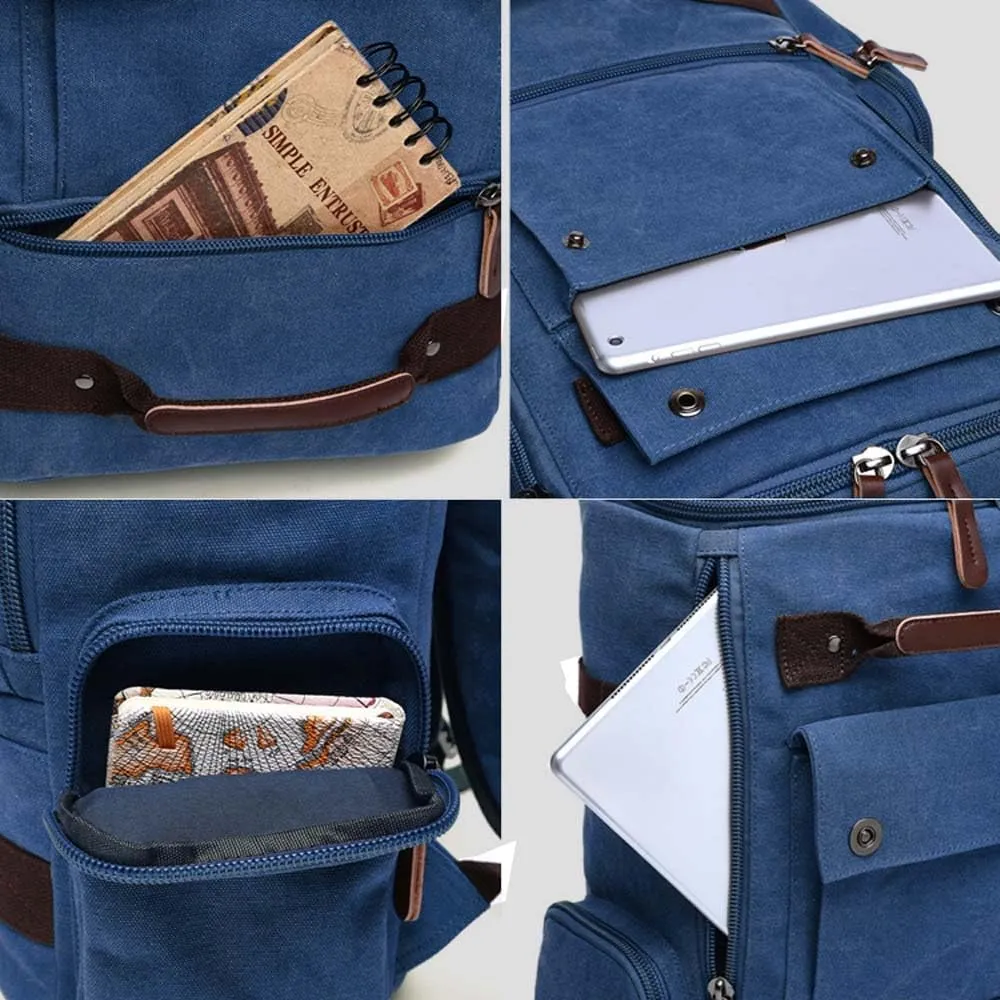 Vintage Canvas Backpack Casual Travel Rucksack 16inch Laptop Daypacks Hiking Camping Backpack