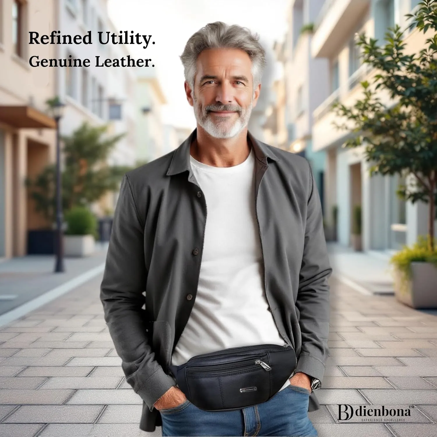 Vintage Genuine Leather Fanny Pack with Key Ring  Spacious Crossbody Sling Bag for Men and Women, Ideal for everyday carry and Travel (Black)