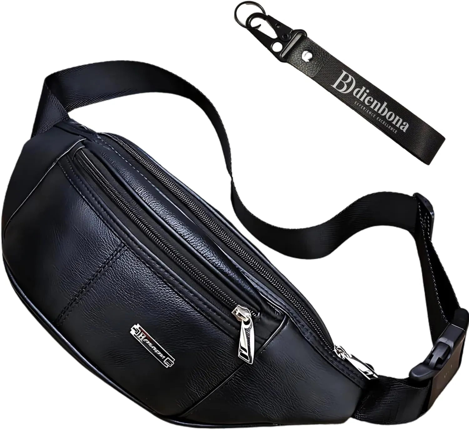 Vintage Genuine Leather Fanny Pack with Key Ring  Spacious Crossbody Sling Bag for Men and Women, Ideal for everyday carry and Travel (Black)