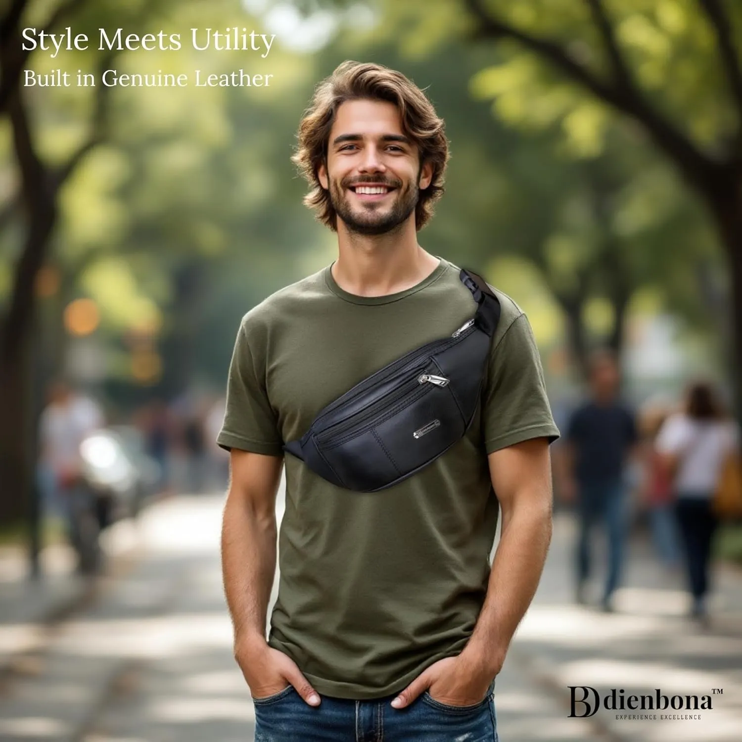 Vintage Genuine Leather Fanny Pack with Key Ring  Spacious Crossbody Sling Bag for Men and Women, Ideal for everyday carry and Travel (Black)