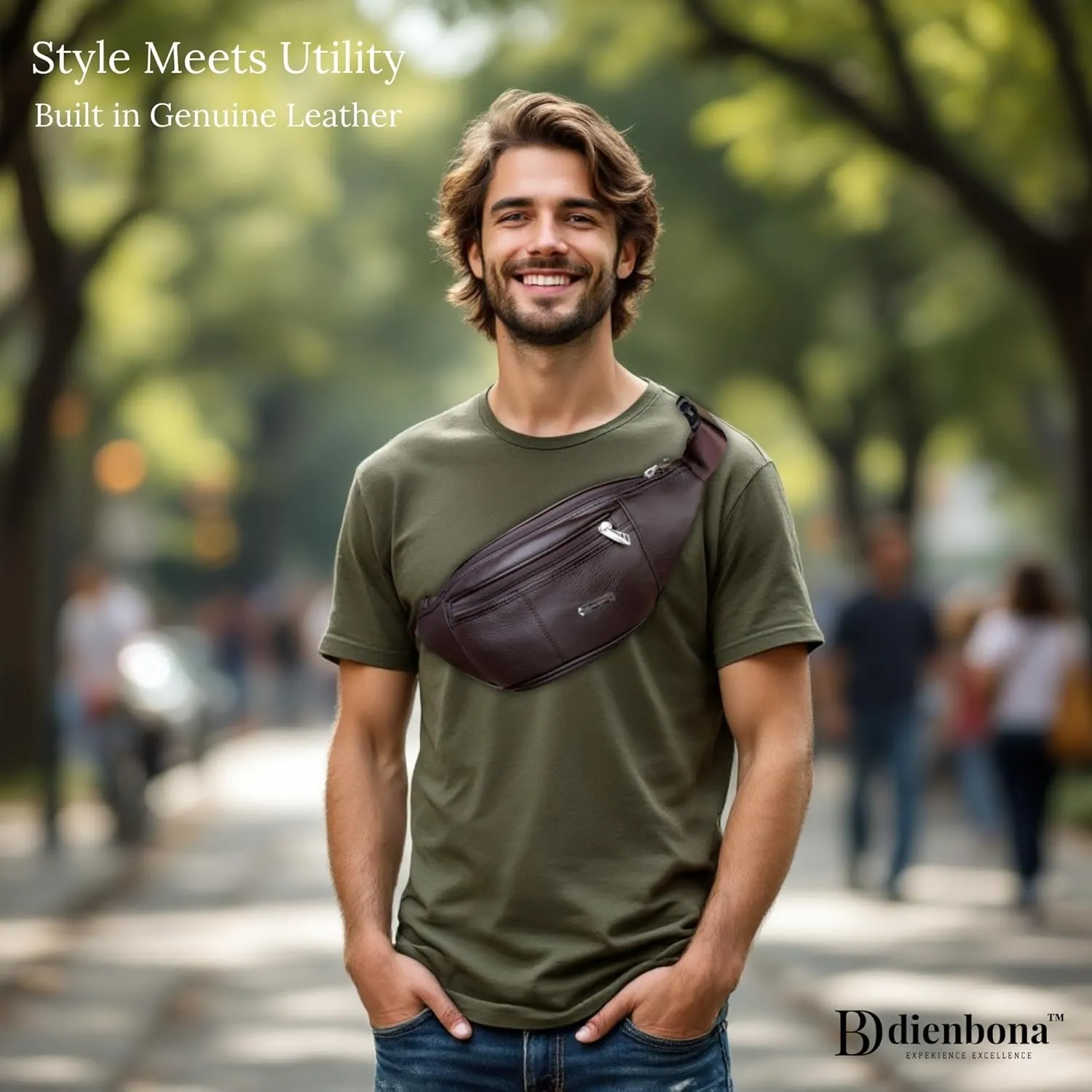 Vintage Genuine Leather Fanny Pack with Key Ring  Spacious Crossbody Sling Bag for Men and Women, Ideal for everyday carry and Travel (Mahogany Brown)