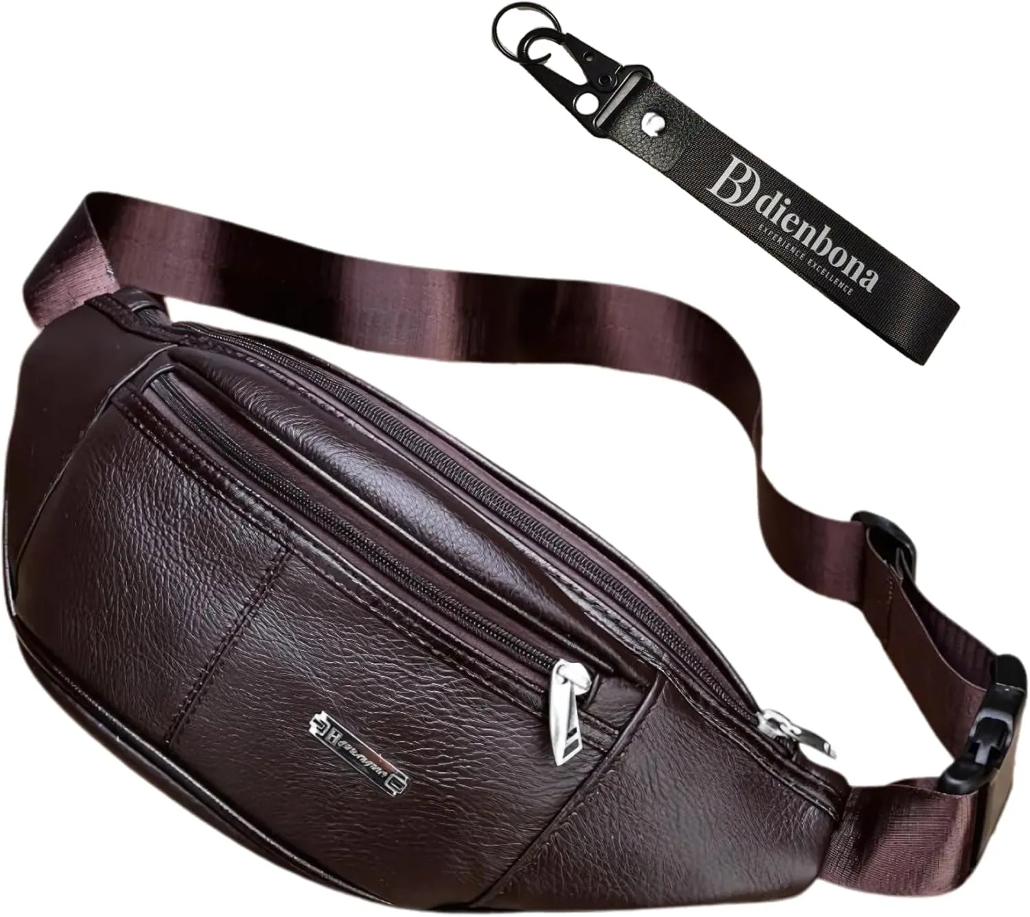 Vintage Genuine Leather Fanny Pack with Key Ring  Spacious Crossbody Sling Bag for Men and Women, Ideal for everyday carry and Travel (Mahogany Brown)