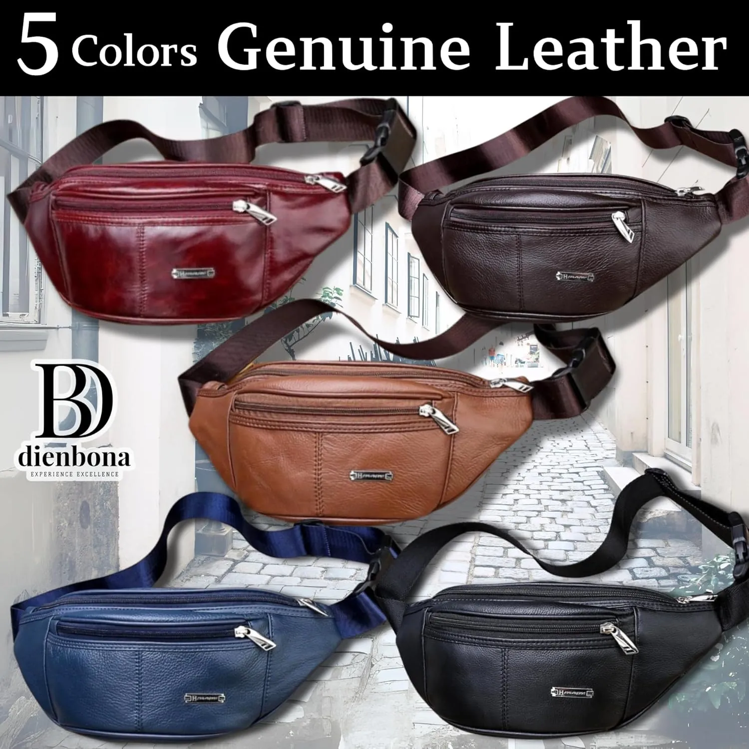 Vintage Genuine Leather Fanny Pack with Key Ring  Spacious Crossbody Sling Bag for Men and Women, Ideal for everyday carry and Travel (Navy)