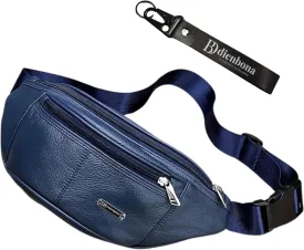 Vintage Genuine Leather Fanny Pack with Key Ring  Spacious Crossbody Sling Bag for Men and Women, Ideal for everyday carry and Travel (Navy)