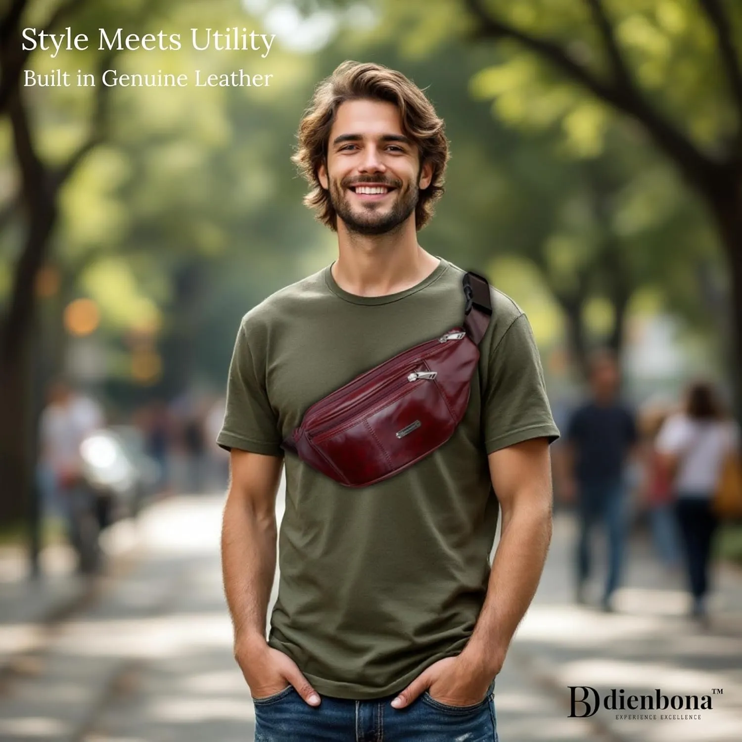 Vintage Genuine Leather Fanny Pack with Key Ring  Spacious Crossbody Sling Bag for Men and Women, Ideal for everyday carry and Travel (Oxblood)
