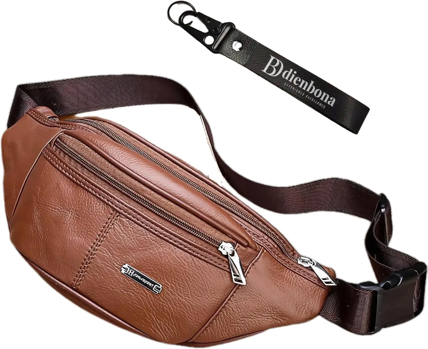 Vintage Genuine Leather Fanny Pack with Key Ring  Spacious Crossbody Sling Bag for Men and Women, Ideal for everyday carry and Travel (Tan)