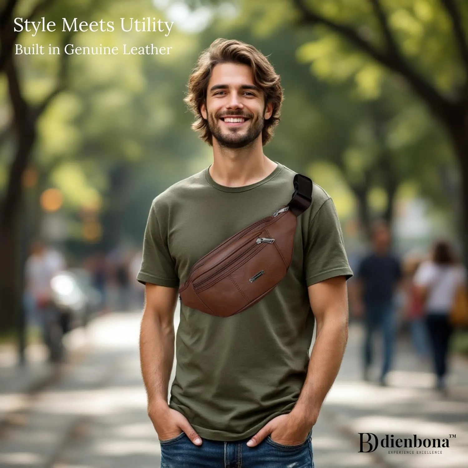 Vintage Genuine Leather Fanny Pack with Key Ring  Spacious Crossbody Sling Bag for Men and Women, Ideal for everyday carry and Travel (Tan)