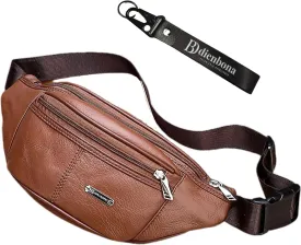 Vintage Genuine Leather Fanny Pack with Key Ring  Spacious Crossbody Sling Bag for Men and Women, Ideal for everyday carry and Travel (Tan)