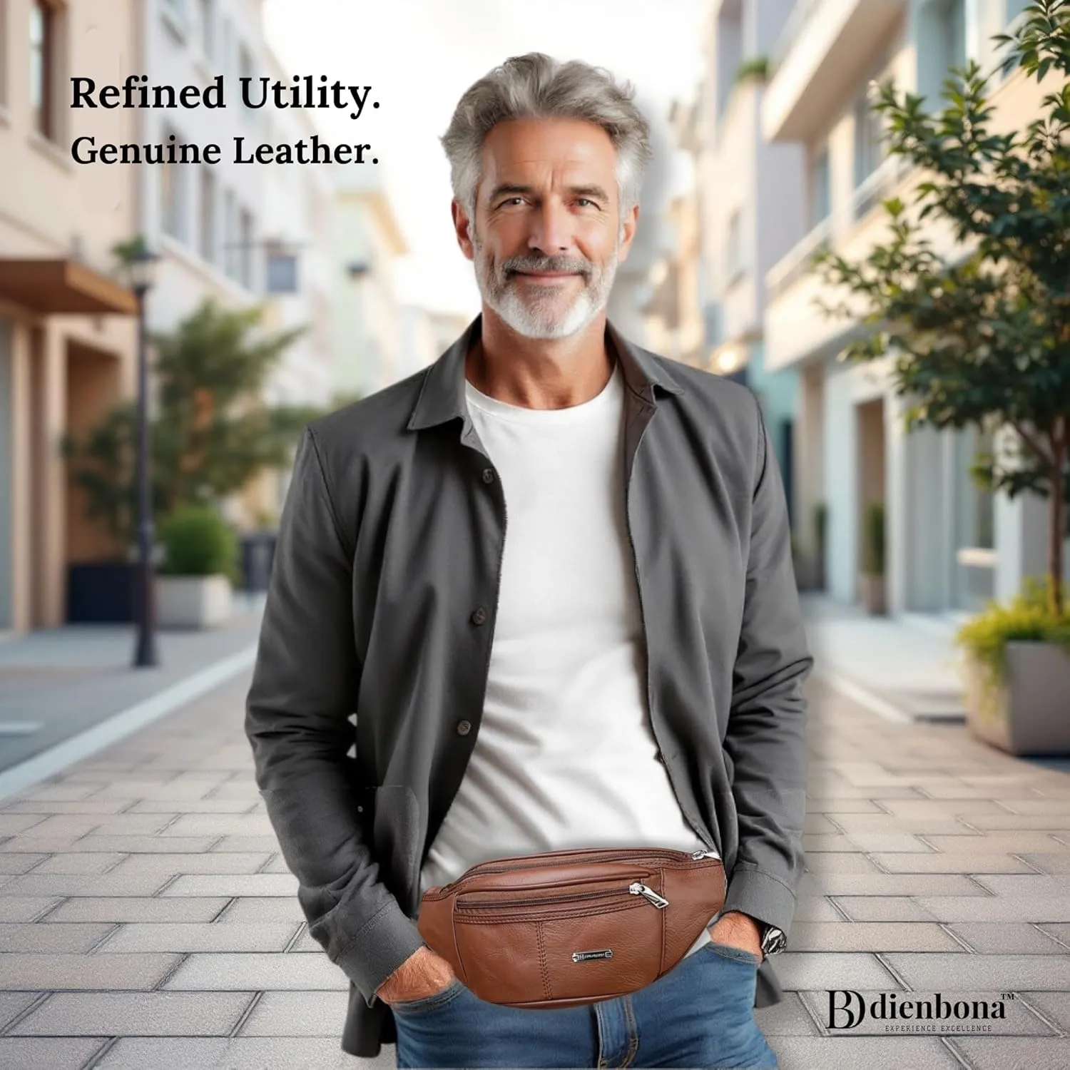 Vintage Genuine Leather Fanny Pack with Key Ring  Spacious Crossbody Sling Bag for Men and Women, Ideal for everyday carry and Travel (Tan)