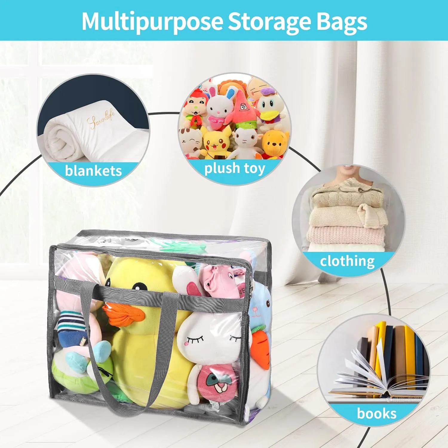 Vinyl Storage Bags for Sheet, Thin Blanket, Sofa Pillow, Clothes (Grey)