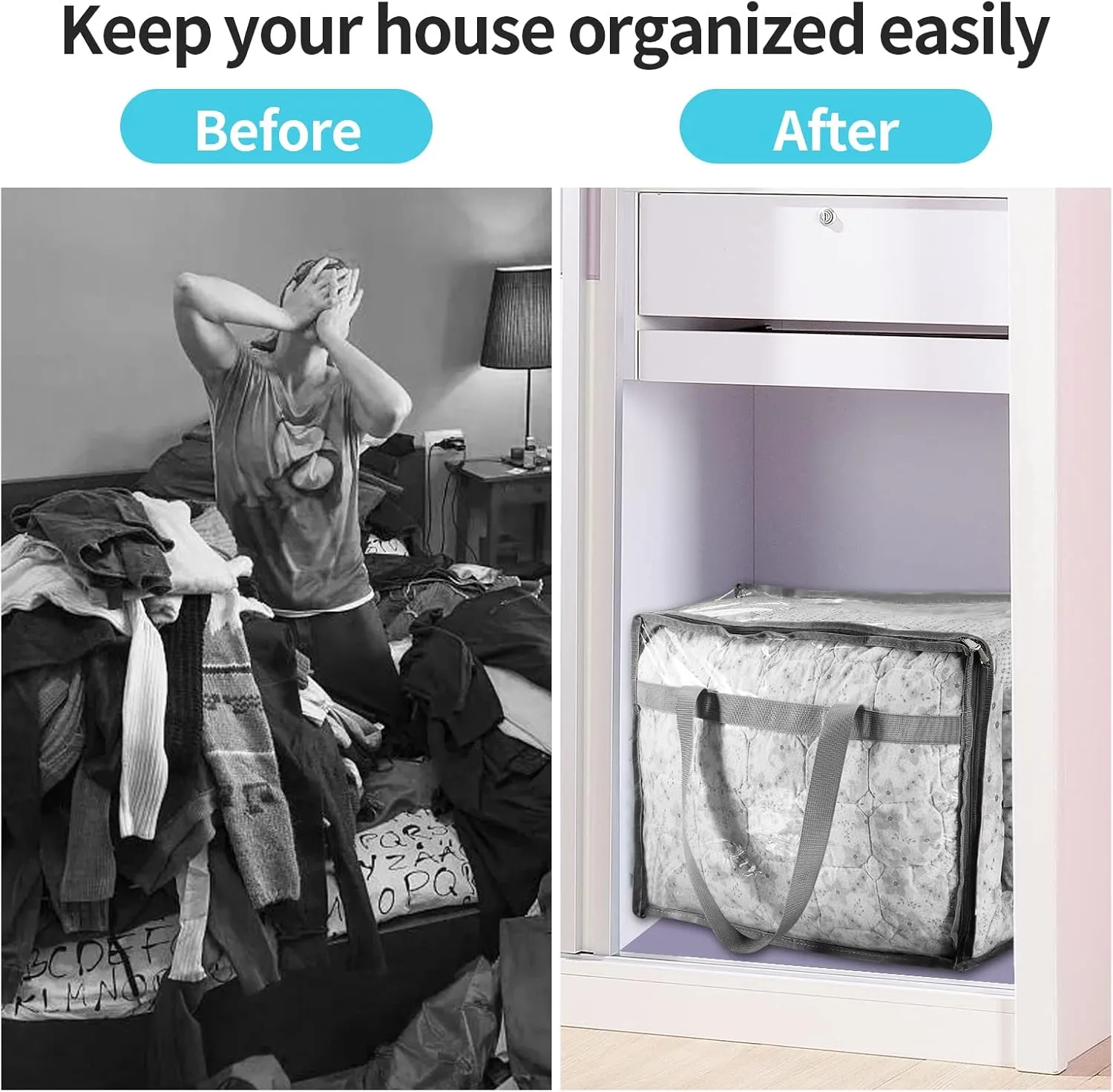 Vinyl Storage Bags for Sheet, Thin Blanket, Sofa Pillow, Clothes (Grey)